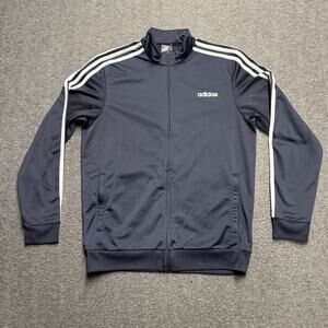 Adidas Tricot Full Zip Track Jacket Mens Large Navy Blue 3-Stripes Sportswear
